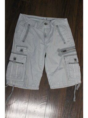 Division E Mens Cargo Shorts Gray Size 36 With Multiple Pockets & Adjustable Dra